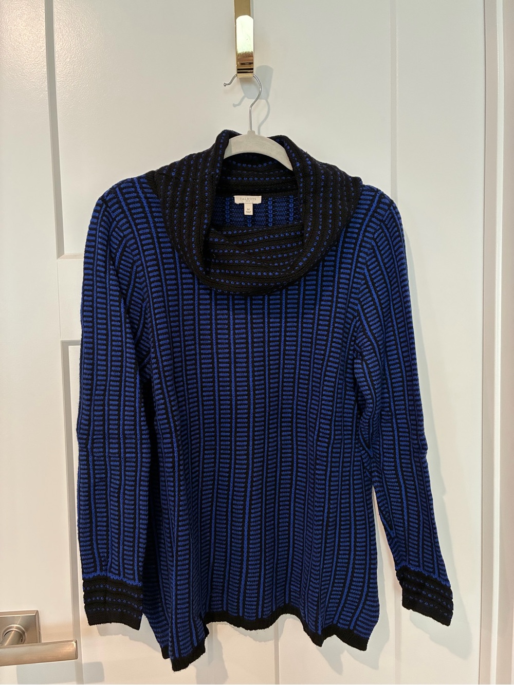 Talbots Women's Blue & Black Cowl Neck Textured Knit Sweater